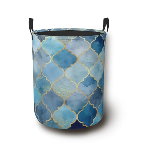 Abstract Boho Laundry Hamper,Blue Collapsible Laundry Basket with Handles Waterproof Storage Bin for Clothes Books Organizer Basket for Bedroom Bathroom Dormitories 16" x 20.8" - color: Abstract Boho Blue