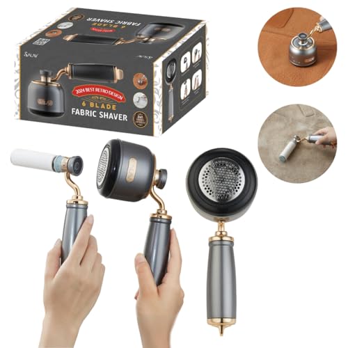 SALAV® Retro Edition Rechargeable Fabric Shaver and Lint Roller with 6-Blade System Removes Fuzz and Piling on Fabrics, with Charging Cable and Mini Brush (Titanium) - color: Titanium