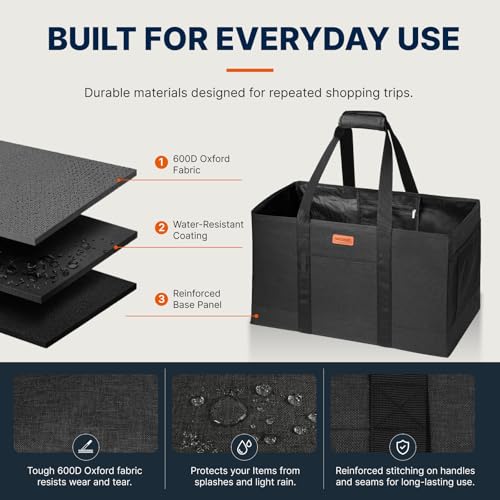 WONDAY Black Foldable Utility Tote Bag, Reusable Grocery Bag - color: Black