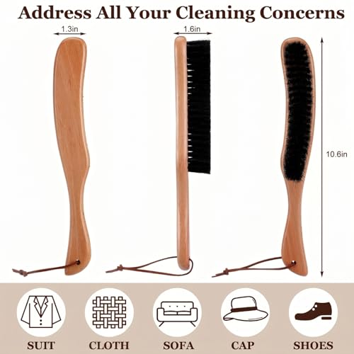 Bokon 2 Pcs Lint Brushes for Clothes with Boar Bristle Beech Wood Handle - color: Black
