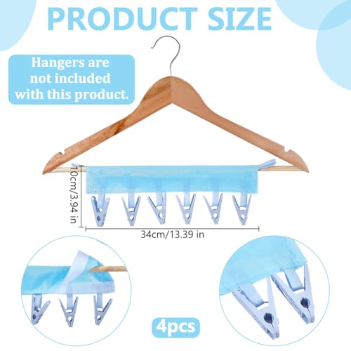 WADORN 4 Pack Travel Hanger Clips, Baseball Cap Hangers with 6 Clips Foldable Clothes Hanger Clip Compact Folding Sock Clip for Swimsuit Towel Underwear Dorms Camping Fits Hangers, Blue - color: Blue