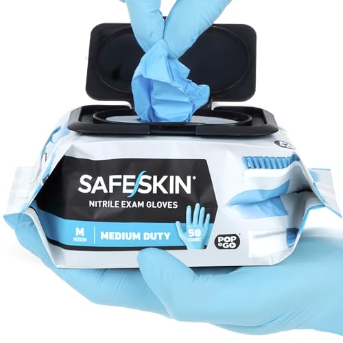 SAFESKIN Disposable Nitrile Gloves in POP-N-GO Pack (50 or 200 Count) Medium Duty, Powder-Free -Cleaning, Gardening, Crafts - size: Small (Pack of 50)
