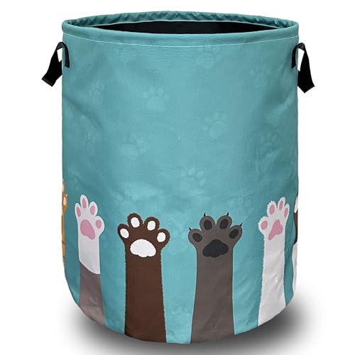 Cat Dog Paw Laundry Basket Foldable Oxford Cloth Hamper 18.9 x16.5" - color: Cute Cat Paws Dog Paw