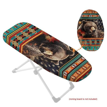 Aztec American Flag Bear Printed Ironing Board Cover with Elastic Edge, Apartment RVs Anti Slip Iron Board Cover Scorch Resistant, Mini Table Top Ironing Cover Mechine Washble - color: Multi - Aztec American Flag Bear
