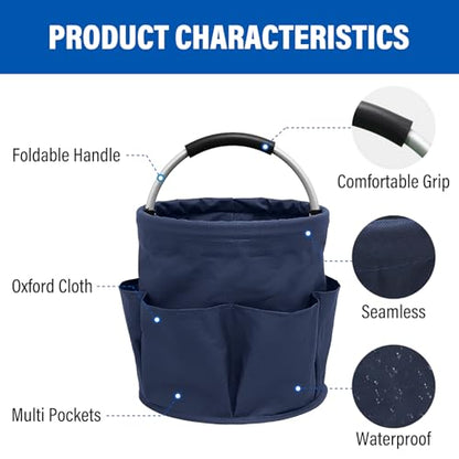 Multifunctional Folding Basket with Handles: Portable Picnic Baskets, Outdoor Beach Baskets, Garden Picking Baskets, Gift Baskets, Collapsible Bathroom Storage Baskets (Blue) - color: Blue