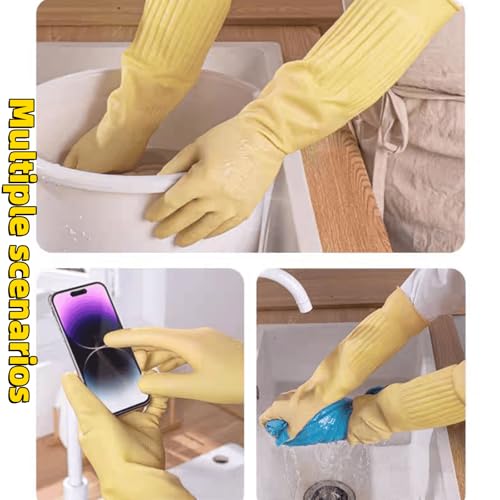 Household Cleaning 18inch Kitchen Dishwashing Rubber Gloves - color: Latex Color, size: Small