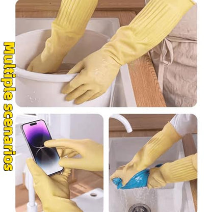 Household Cleaning 18inch Kitchen Dishwashing Rubber Gloves - color: Latex Color, size: Large