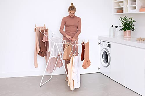 Brabantia HangOn Compact Clothes Drying Rack | 49ft (15m) | White | Small Indoor Clothes Airer Laundry Stand with 2 Fold-Out Wings & Hanger Hooks, Folds Flat, Ideal for Condos | Fits Full Load - color: Fresh White