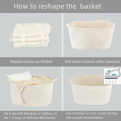 XUANGUO Large Rectangle Woven Cotton Rope Blanket Basket 22"x17"x12" White - color: white