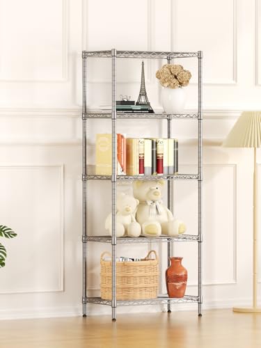 SINGAYE 5 Metal Shelves Wire Shelving Storage Shelf Adjustable Unit Pantry - color: Grey, size: 5 Tier 12"Dx22"Wx59"H