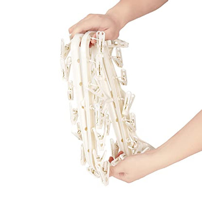 Foshine Foldable Clothes Drying Rack with 32 Drying Clips Wind-Proof Hook - color: White