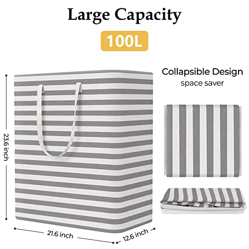 StorageRight Laundry Basket Hamper, 100L Clothes Storage, Striped Grey - color: Grey, size: 100L