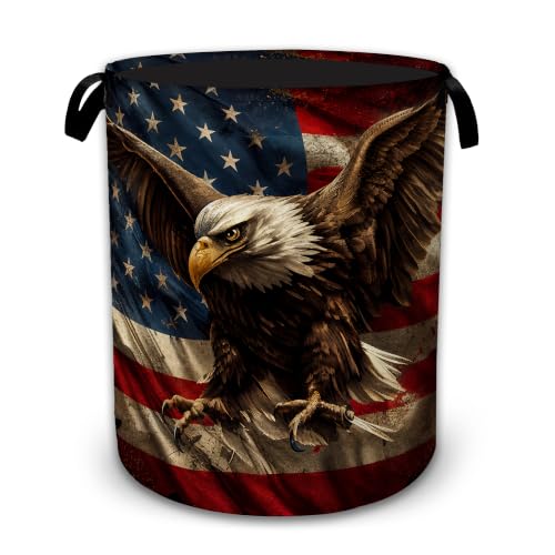 Patriotic Eagle Flag Large Laundry Hamper, Collapsible Oxford Clothes Basket with Handles, Freestanding Dirty Clothes Organizer for Bedroom Bathroom Dorm Laundry Room, 16 x 20.8 Inch - color: Patriotic Eagle Flag