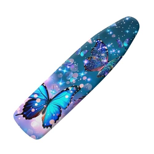 Blue Butterfly Ironing Board Cover and Pad Extra Thick Heavy Duty Padded 3 Layers,Soft Ironing Board Cover, Non Stick Scorch and Stain Resistant Standard Size 15x54 Inch with Elastic Edges - color: Blue Glitter Butterfly