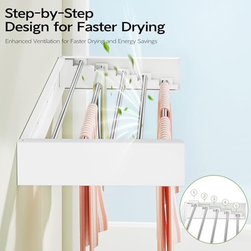 Vikaqi Wall Mounted Clothes Drying Rack 32", Foldable Wall Laundry Rack - color: White, size: 32" Wide