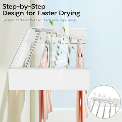 Vikaqi Wall Mounted Clothes Drying Rack 32", Foldable Wall Laundry Rack - color: White, size: 32" Wide