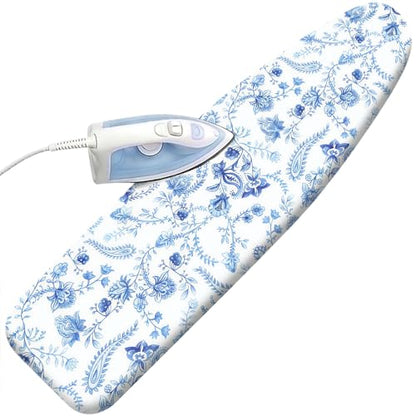 Padded Ironing Board Cover, 15 * 54 in Standard Size Ironing Board Covers, Easy Hook and Loop Fastener, Universal Fit for Standard Boards - color: Light Blue Flowers