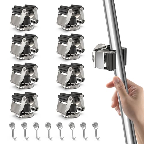 3-H 8 Pack Magnetic Broom Holder with 8 Pack Mini Magnetic Hooks,Silver - color: Silver, size: 8pc+8pc(42mm-Magnet)