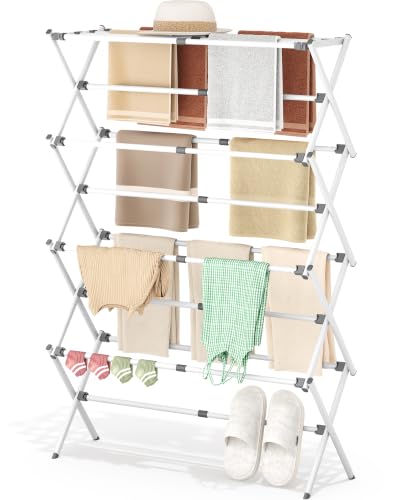 APEXCHASER 4-Tier Foldable Clothes Drying Rack, 48.8" H, White - color: White, size: 4-Tier