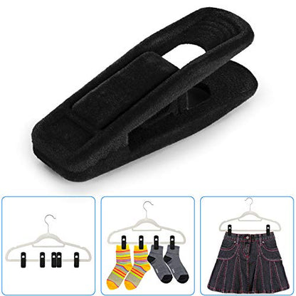 Tinfol 50pc Velvet Hanger Clips, Black Strong Finger Flocked Clips, Large Opening Clip Clothes Pin, Pants Hangers Clip for Thin Clothes Hangers - color: Black, size: 50PC