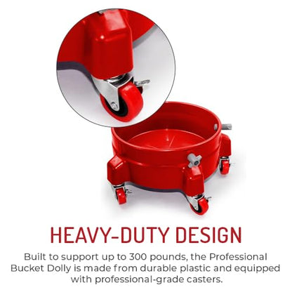 Heavy Duty Car Wash Bucket Dolly with 360° Swivel Casters | Fits 3.5–7 Gallon Buckets | 300 lb Capacity | Soap Holder | Rolling Pail Stand for Auto Detailing |Blue - color: Blue