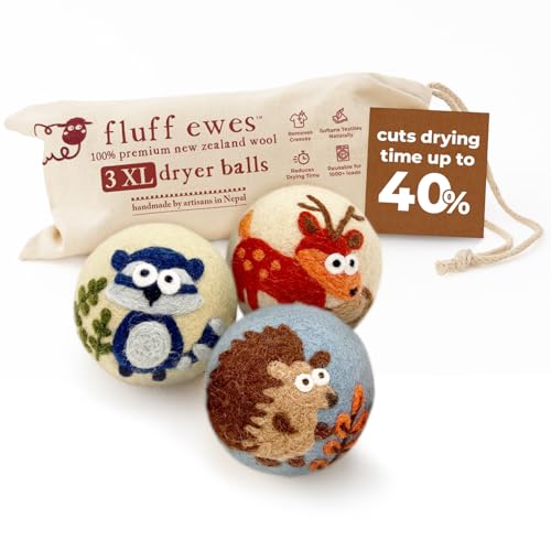 Fluff Ewes Wool Dryer Balls 3 Pack, Hedgehog & Homies, XL - color: Hedgehog & Homies (3), size: 3 Count (Pack of 1)