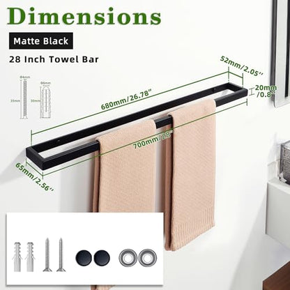 Alise 28 Inch Hand Towel Holder Black Towel Bar for Bathroom Wall Mounted - color: Black, size: 28-Inch