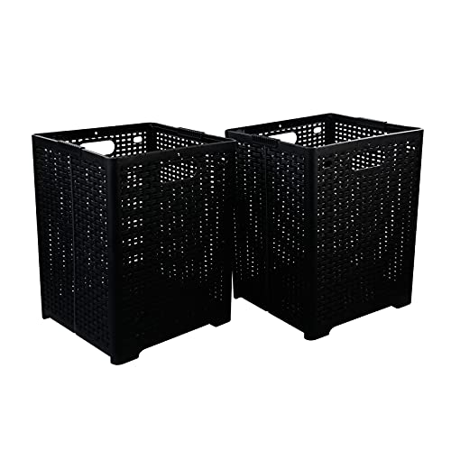 42 L Plastic Storage Basket, Folding Laundry Hamper, Black, 2 Packs