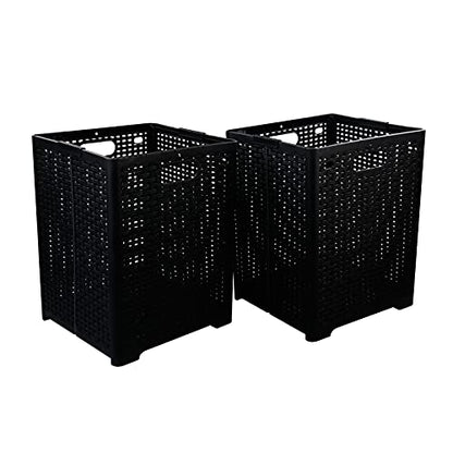 42 L Plastic Storage Basket, Folding Laundry Hamper, Black, 2 Packs