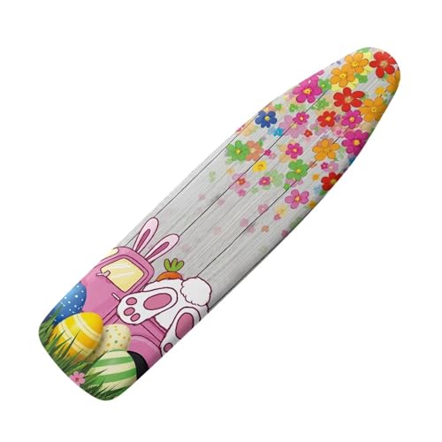 Bunny Thick Iron Board Cover with Elastic Edge Wood Print Ironing Board Covers Loop Fastener Strap Standard Size Easter Living Room Decoration - color: Floral Bunny Wood