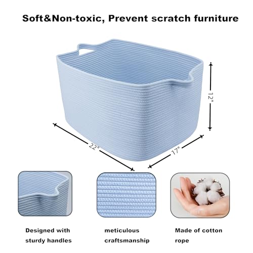 XUANGUO Large Rectangle Woven Cotton Rope Blanket Basket 22"x17"x12" Blue - color: blue