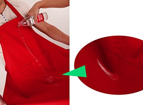 Christmas Red Professional Waterdrop Resistant Adjustable Extra Long Bib Apron 3 Pockets Home Kitchen Garden Restaurant Cafe Bar Pub Bakery for Cooking Chef Baker Servers Craft - color: Red