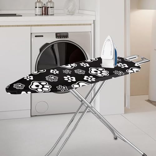 Dog Paw Print Ironing Board Covers Stain & Scorch Resistant Household Iron Board Covers with Elastic Edge Fits Standard 54" x 15" Inch Boards Easy Installation - color: Black and White - Dog Paw
