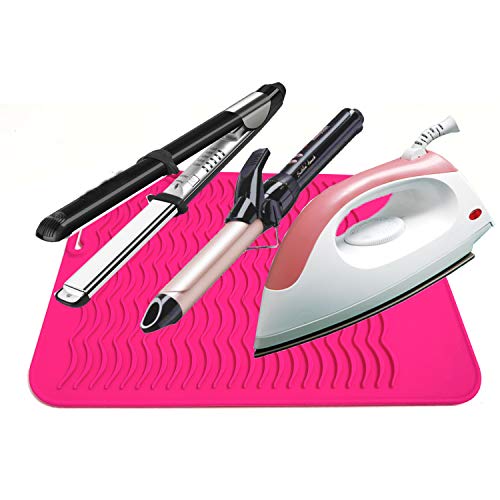 Lessmon Large Heat Resistant Mat for Hair Styling Tools, 11 x 7.5 in, Pink - color: Pink
