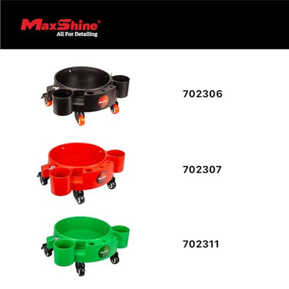 Maxshine Universal Rolling Bucket Dolly – Heavy-Duty, 5 Wheels with 2 Locks, Tool Organizer – 360° Mobility for Car Wash Supplies & Auto Detailing Organization (Red) - color: Bucket Dolly (Red)