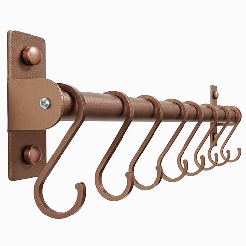 Dseap Kitchen Utensil Holder Hanger, Pot and Pan Rack Wall Mounted, Kitchen Rail with 8 Hooks for Hanging Cooking Utensils, Mugs, Spoons, Wall Mounted, Antique Copper New - color: Antique Copper