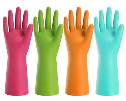 Bamllum Rubber Cleaning Gloves for Kitchen - 4 Pairs Reusable Dishwashing Gloves for Household, Flexible Long-lasting & Waterproof (Medium, Blue+Green+Red+Orange) - size: Medium