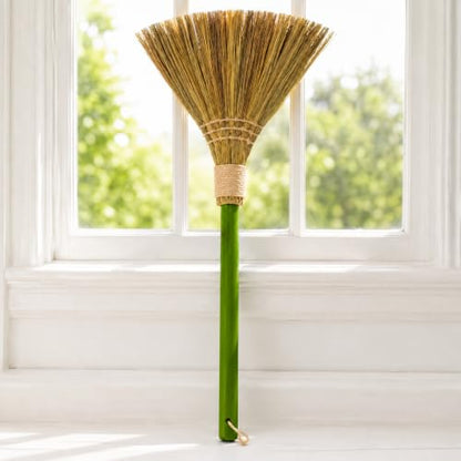 Vietnam Handmade Straw Whisk Broom with Green Wooden Handle - Soft Natural Grass Broom for Home, Kitchen, Bedroom & Garage, 12.2" Wide x 27.95" Long - style: Green