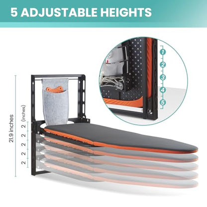 Seiritex Wall Mounted Ironing Board with Iron Holder, 36x13 Compact Mount Foldable Ironing Board for Small Spaces, Space Saving with Cotton Fabric Cover and Silicone Iron Rest - size: 13x36 inches
