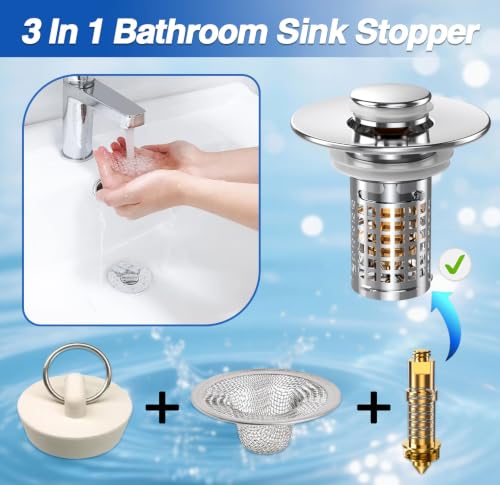 Sink Stopper Hair Catcher, Pop-up Sink Drain Strainer with Removable Stainless Steel Strainer Basket Hair Catcher, Bathroom Sink Strainer for Bathroom Sink Stopper (1PCS) - color: 1,copper Square Mesh
