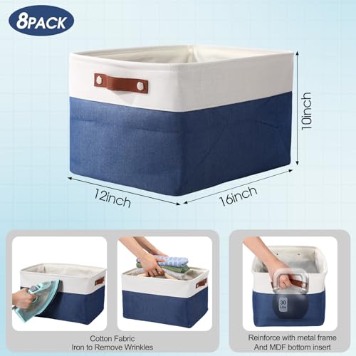 Uiifan 16 x 12 x 10 Inch 8 Pack Fabric Storage Baskets with Handles, Blue - color: Blue, size: 16 x 12 x 10 Inch