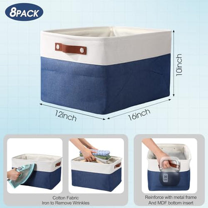 Uiifan 16 x 12 x 10 Inch 8 Pack Fabric Storage Baskets with Handles, Blue - color: Blue, size: 16 x 12 x 10 Inch