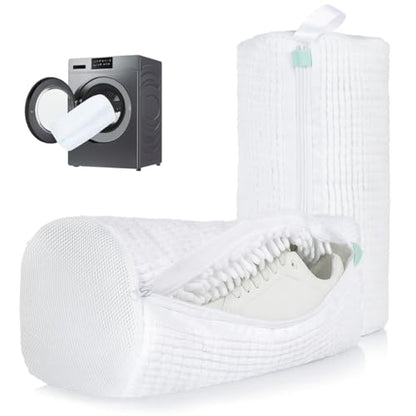 Shoe Washing Machine Bag for Sneakers – 2 Pack Laundry Shoe Bag Reusable Sneaker Wash Bag with Protective Zipper, Mesh Cleaning Bag for Tennis Shoes, Running Shoes - White - color: White