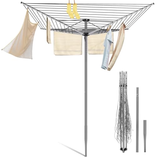 APEXCHASER Outdoor Clothes Drying Rack, 4-Arm Umbrella Clothesline, 80.3" H - size: 131ft L