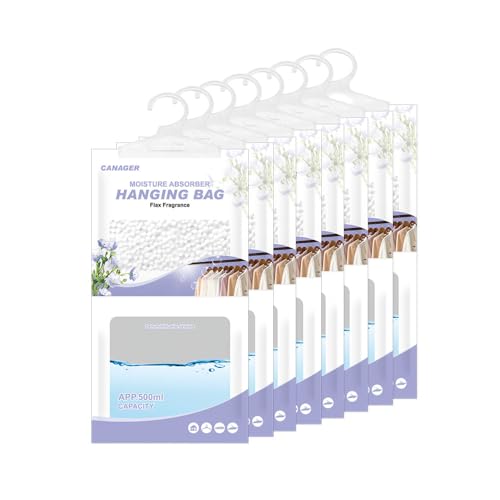 CANAGER Hanging Moisture Absorber, Flax Moistureproof Desiccant Hanging Bag,Hanging Closet Dehumidifier Bags(8 packs), Moisture Absorb 12.5 oz - color: Blue