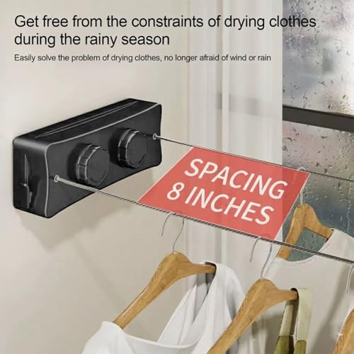 ROOM127 Wall-Mounted Double Retractable Clothesline, 16.4 Ft, Matte Black - color: Matte Black