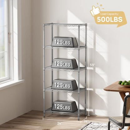 SINGAYE 5 Metal Shelves Wire Shelving Storage Shelf Adjustable Unit Pantry - color: Grey, size: 5 Tier 14"Dx24"Wx59.5"H