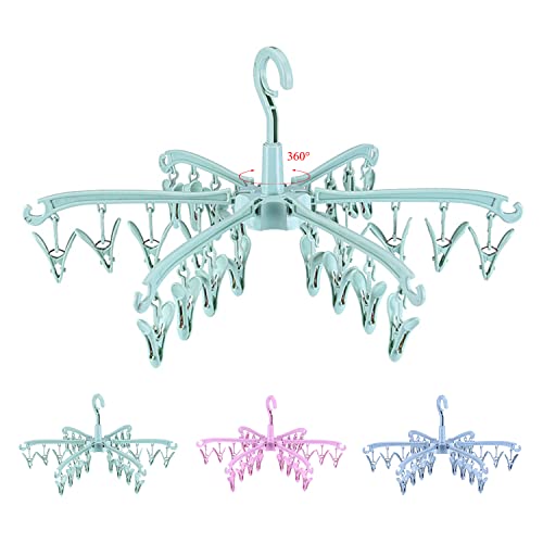 Foldable Drying Rack with 24 Clips for Drying Socks Lingerie Baby Clothes Drying Towels Rotatable Sock Drying Rack - color: Green