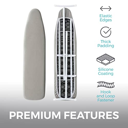 HOME GENIE Ironing Board Cover with Extra Thick Padding, 15x54, Silver - color: Silver