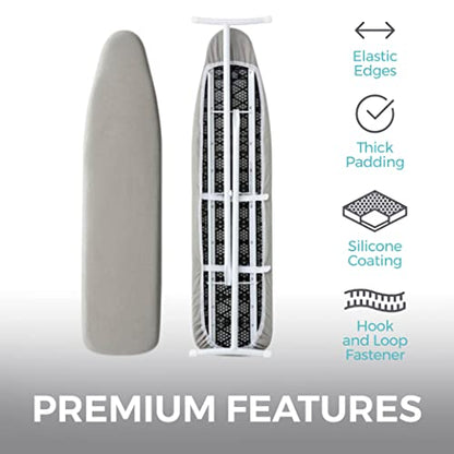 HOME GENIE Ironing Board Cover with Extra Thick Padding, 15x54, Silver - color: Silver